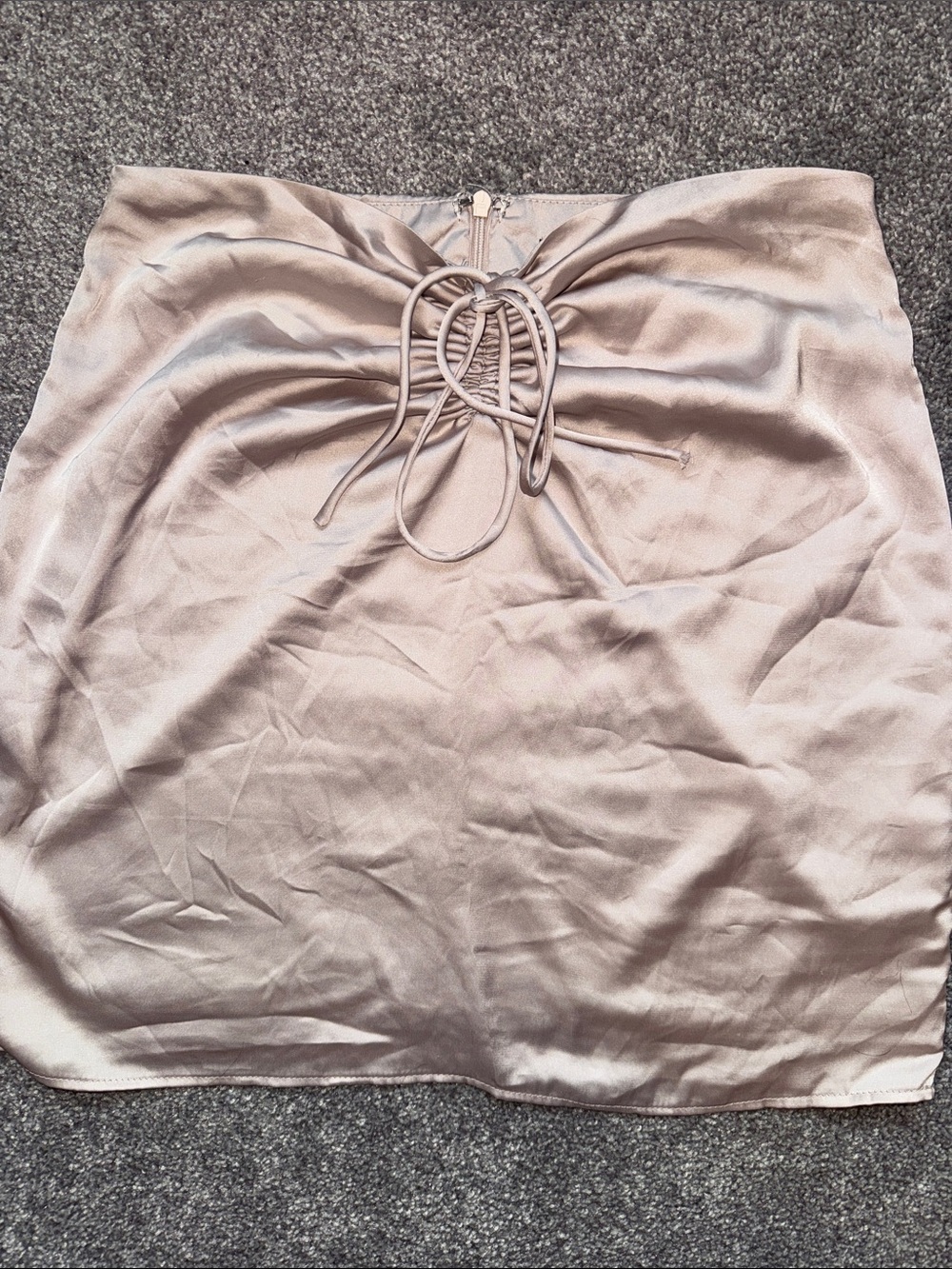 White Fox Satin Lace-Up Mini Skirt in Taupe